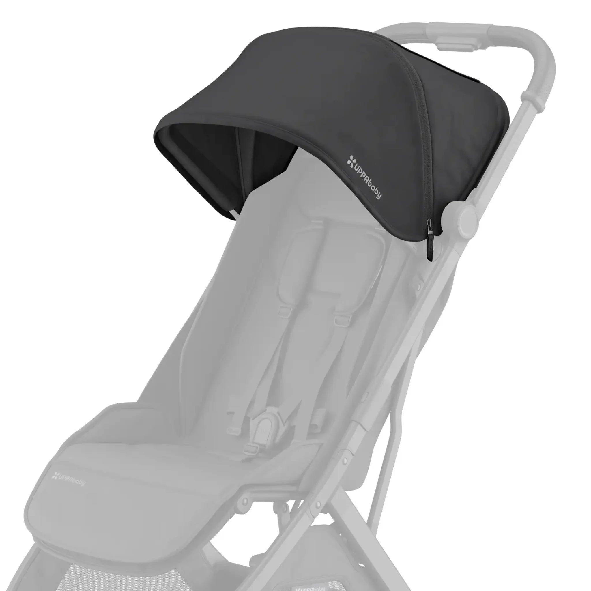 UPPAbaby Minu V3 replacement canopy fabric in Jake black fitted on stroller, compact travel pushchair accessory