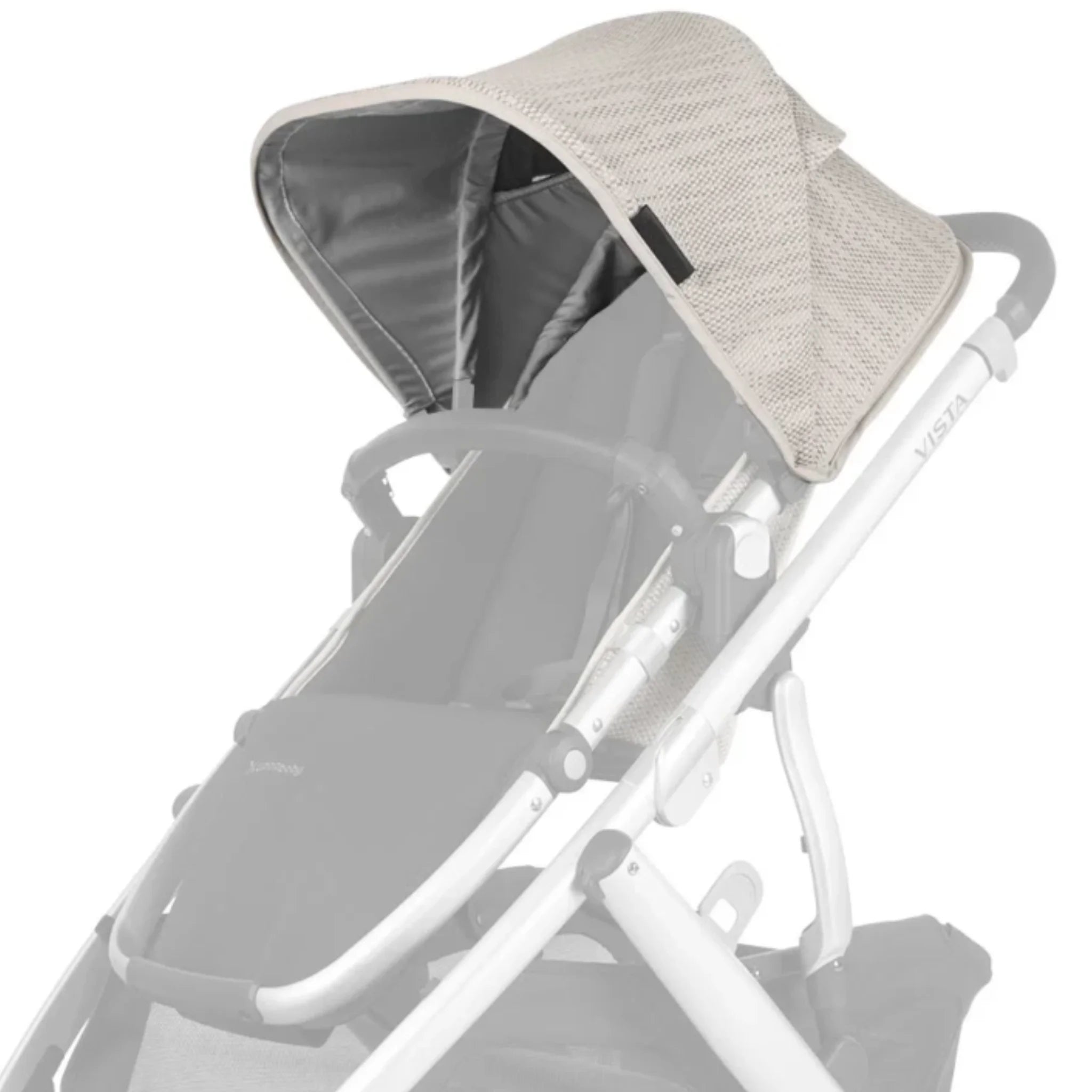 UPPAbaby Vista V2 canopy fabric in Sierra, light beige stroller canopy on white frame