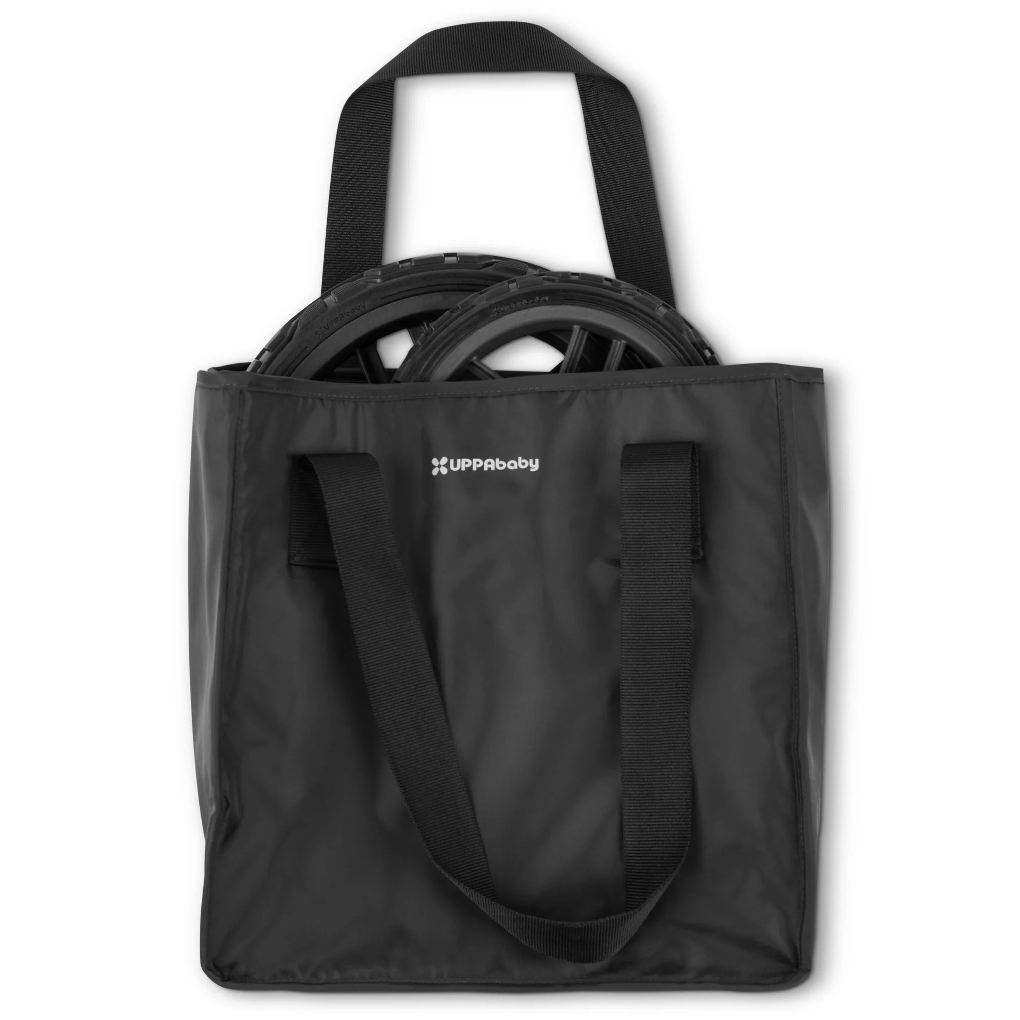 Black bag for all terrain wheels, on a white background.