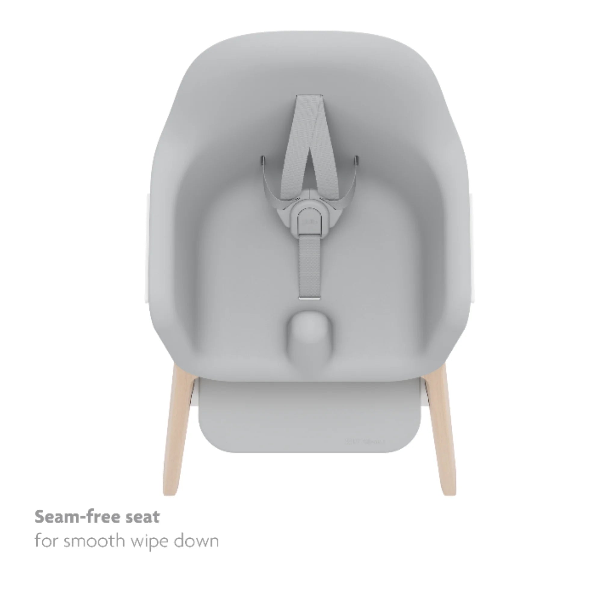 Top-down view of the Ciro high chair seat in Chloe, showing the seam-free design for easy wipe-down.