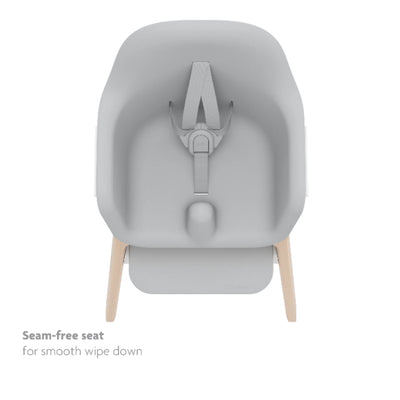 Top-down view of the Ciro high chair seat in Chloe, showing the seam-free design for easy wipe-down.