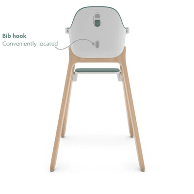 Back view of the Emrick Ciro high chair showing the built-in bib hook.