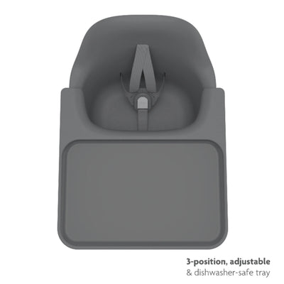 Top view of the UPPAbaby Ciro high chair in Jake (dark gray) showing the 3-position, adjustable, dishwasher-safe tray.