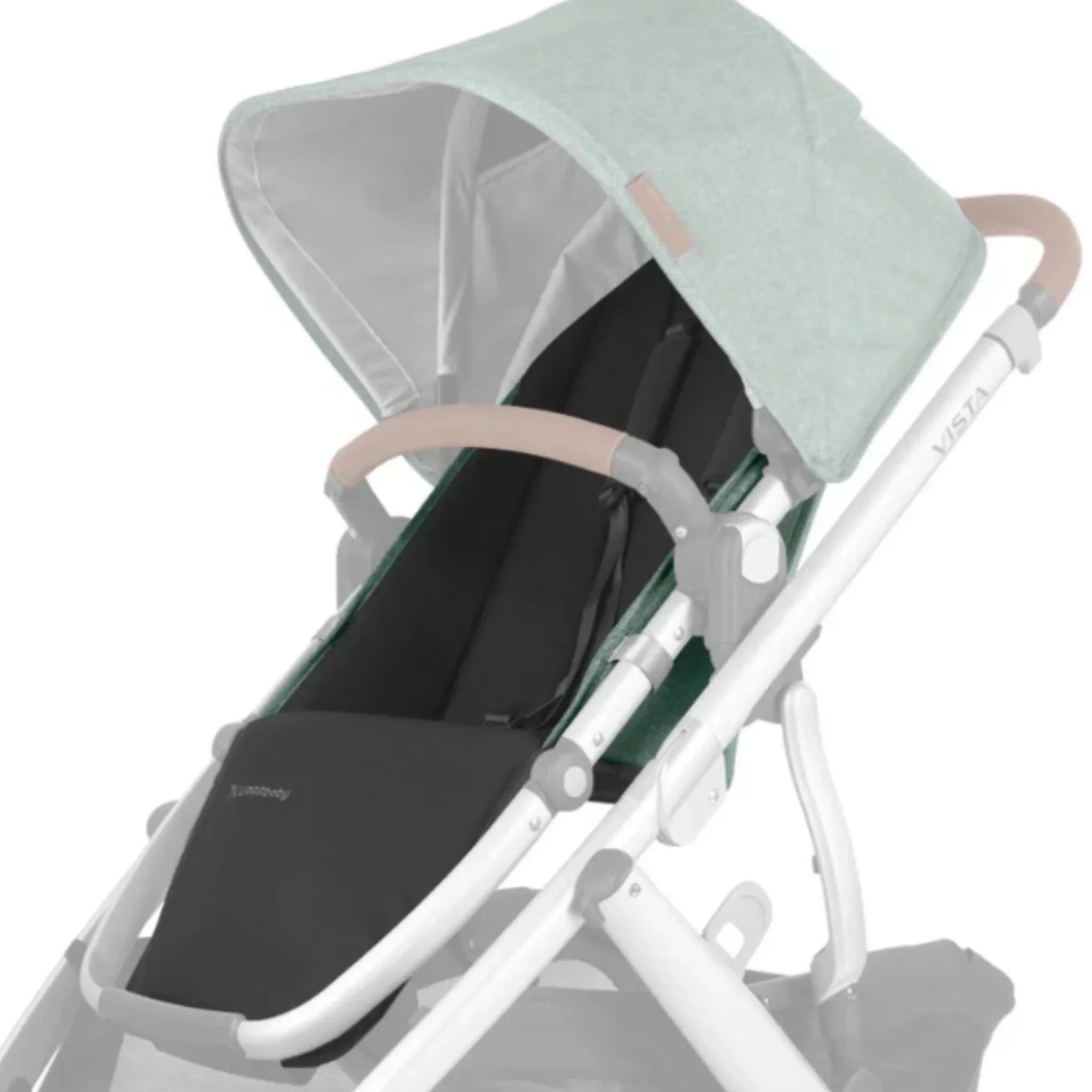 UPPAbaby Cruz replacement seat fabric in Gwen, black stroller seat with green canopy on white frame