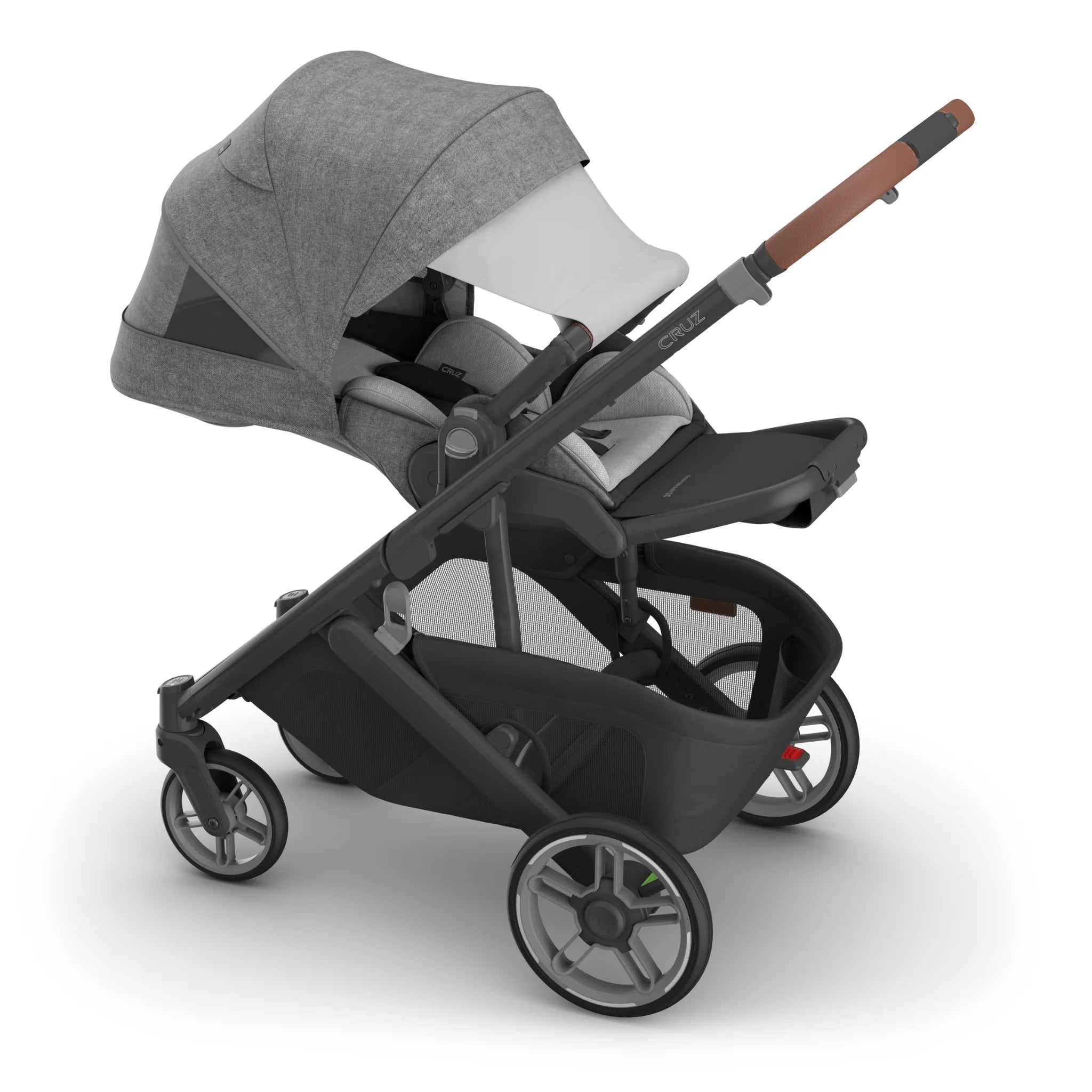 Cruz V3 stroller in newborn mode on white background.