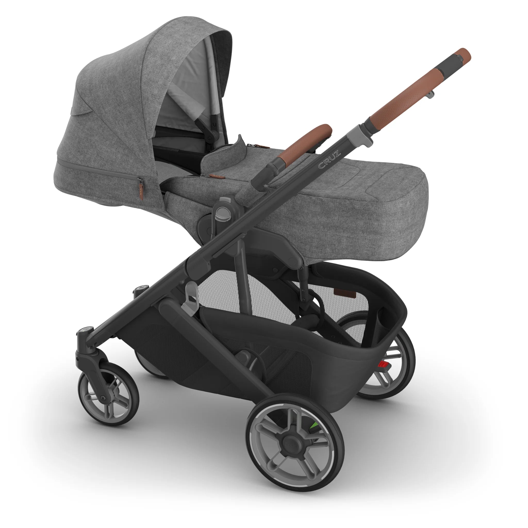 Side view of the UPPAbaby Cruz V3 stroller with the Infant Cover in Greyson, featuring a grey melange canopy and newborn-ready enclosure.