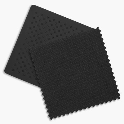 Close-up of the black leather and charcoal material on the Jake fashion of the Vista.