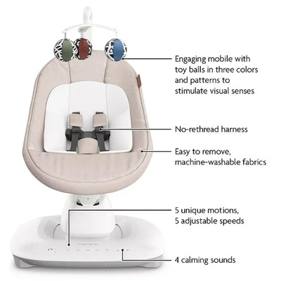 UPPAbaby Mamaroo in Charlie with features on a white background.