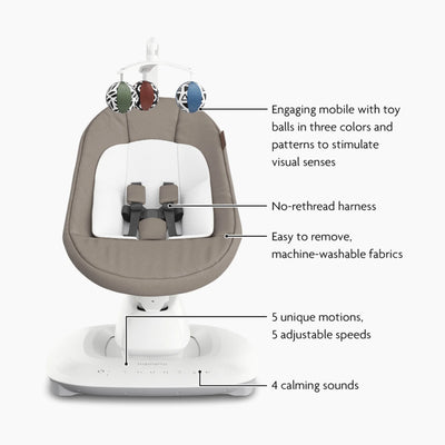 UPPAbaby mamroo smart swing on white background with features call-out in Wells.