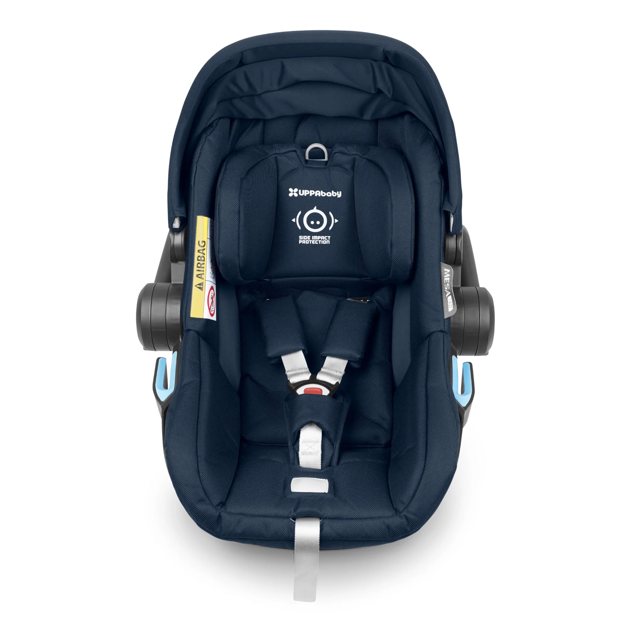 Top down shot of the Noa Mesa car seat with handle and canopy pushed out of the way.
