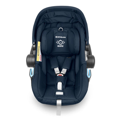 Top down shot of the Noa Mesa car seat with handle and canopy pushed out of the way.