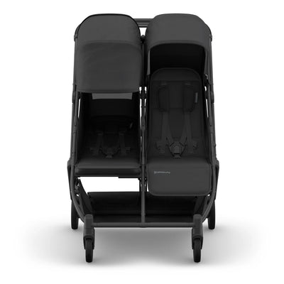 Dual independent seats on the Minu Duo stroller on a white background.
