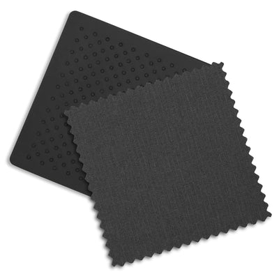 Two fabric swatches showing colour and texture of leather. andfabric on the Jake Minu.
