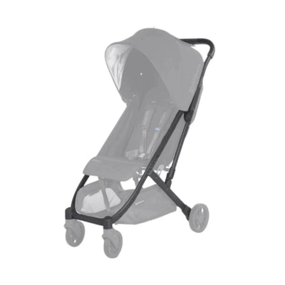 UPPAbaby Minu replacement frame (carbon) with black leather handlebar, shown fitted on stroller