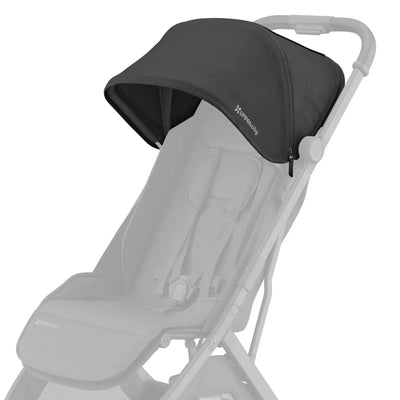 UPPAbaby Minu V3 replacement canopy fabric in Jake black fitted on stroller, compact travel pushchair accessory