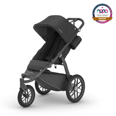 Black Ridge stroller with bronze NPPA award logo on white background.