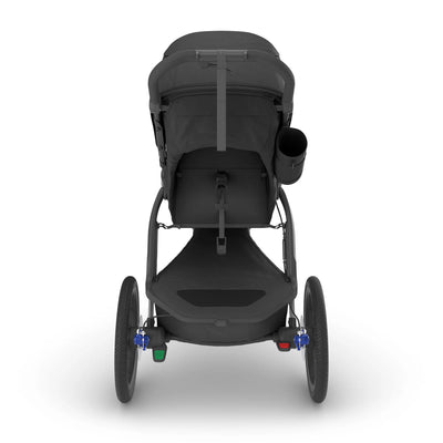 Back view of the Ridge jogging buggy from UPPAbaby in all black.