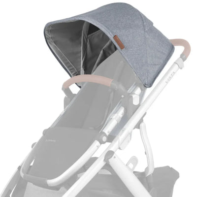 UPPAbaby Vista V2 canopy fabric in Gregory, grey stroller canopy on white frame