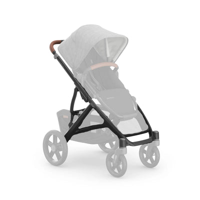 UPPAbaby Vista V3 replacement stroller frame in carbon with saddle leather handlebar, shown without seat, canopy or wheels.