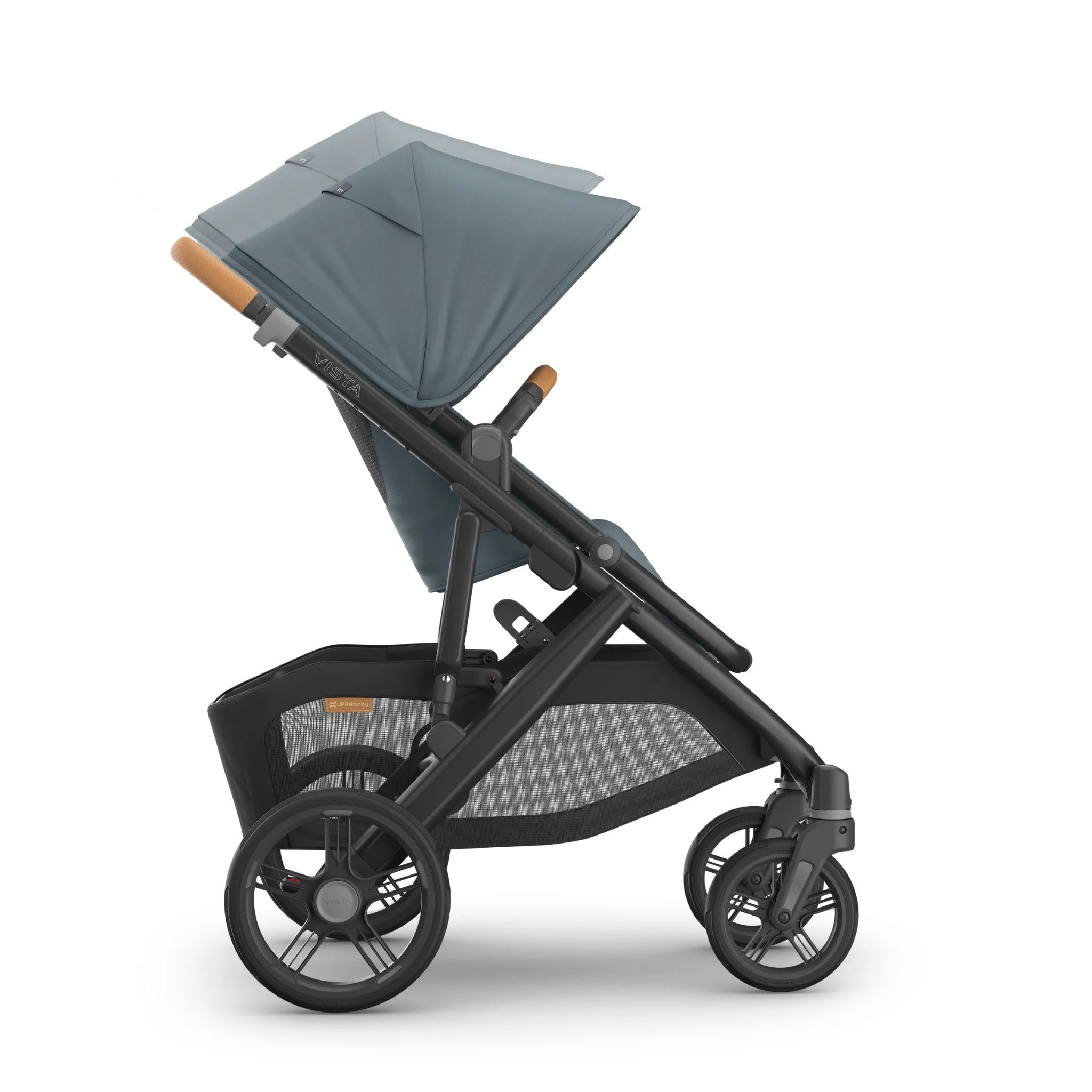 Illustration of adjustable handlebar height and canopy height for the Vista V3.