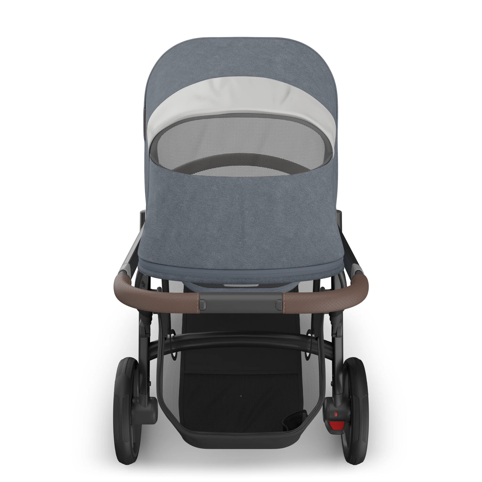 Top down view on the Vista pram in Julian showcasing the mesh peek-a-boo window and the large basket.
