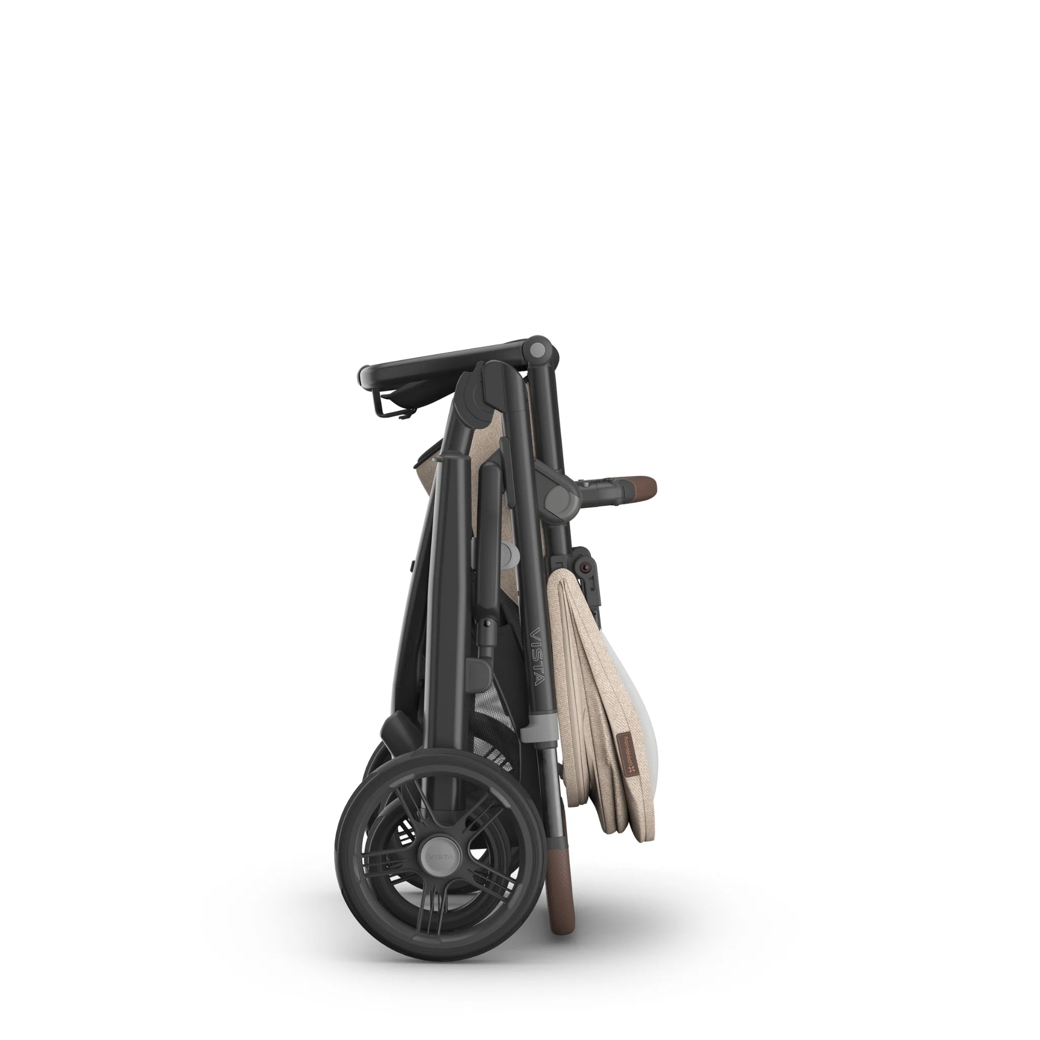 Folded Vista V3 stroller in Liam on white background.