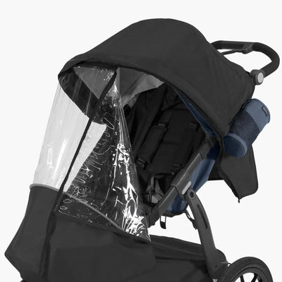 UPPAbaby Ridge Performance Rain Shield on stroller with clear rain cover