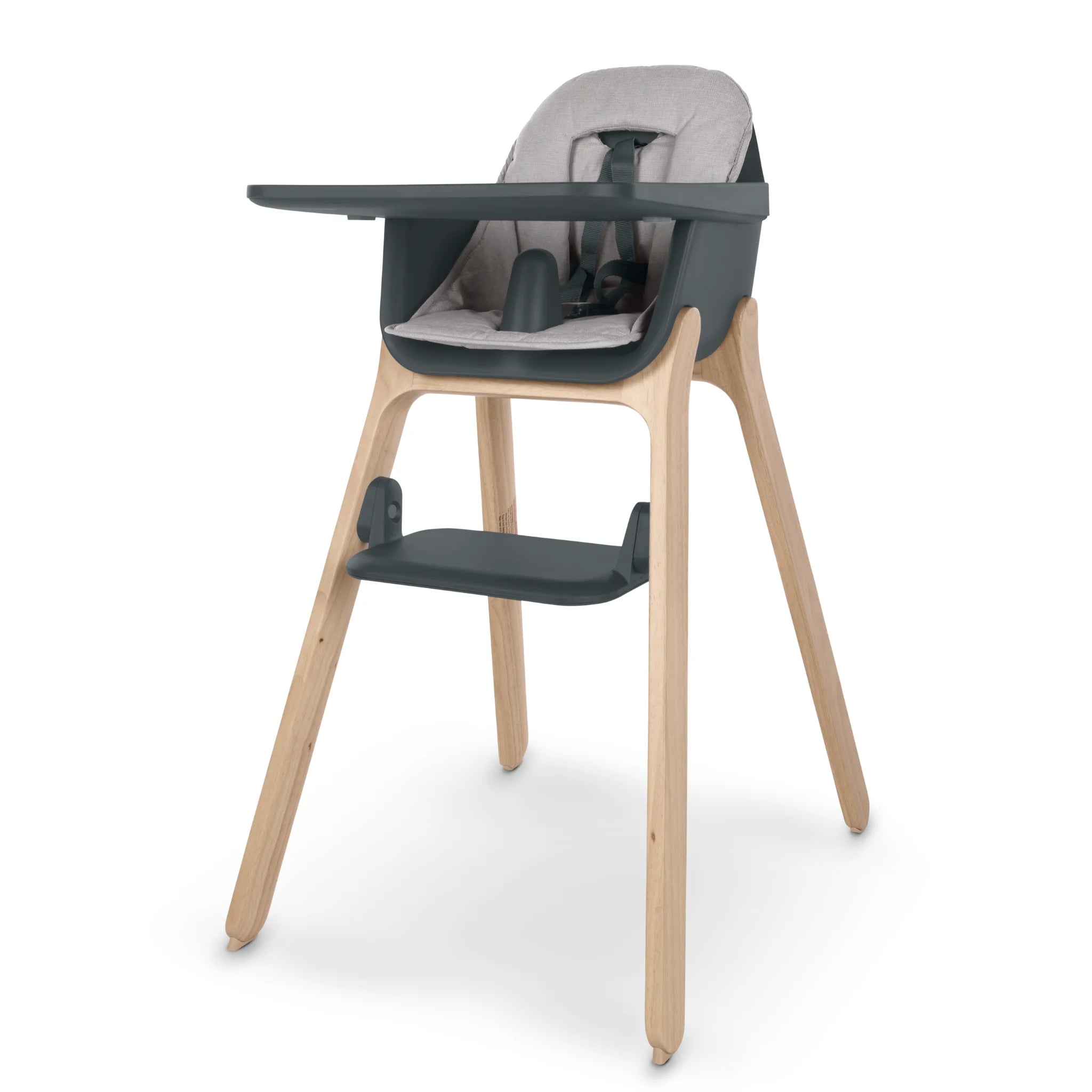 High chair cushion accessory on a high chair with table, on a white background. 