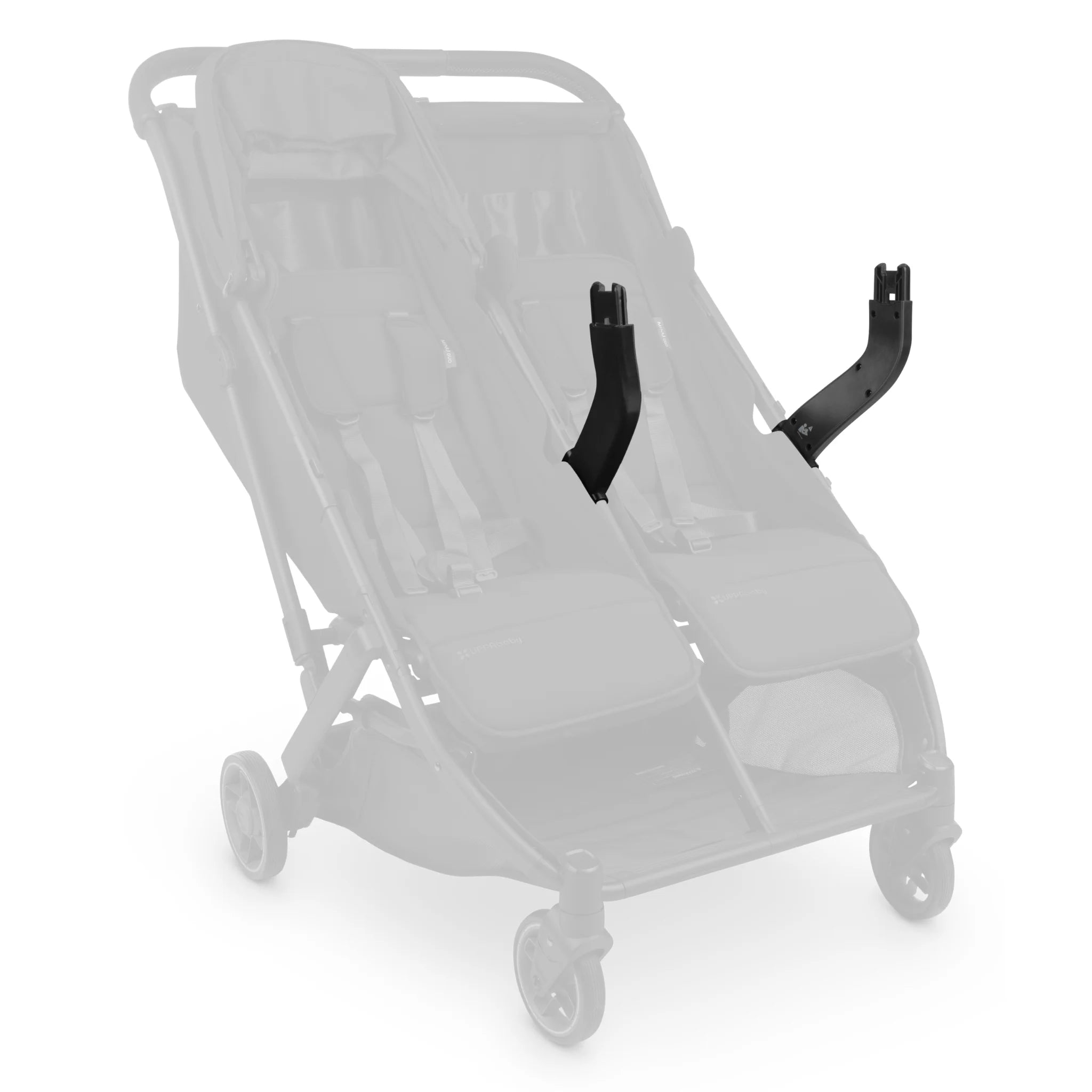 Minu duo mesa i-size adapters, in black,on display on a faded buggy,on a white background.