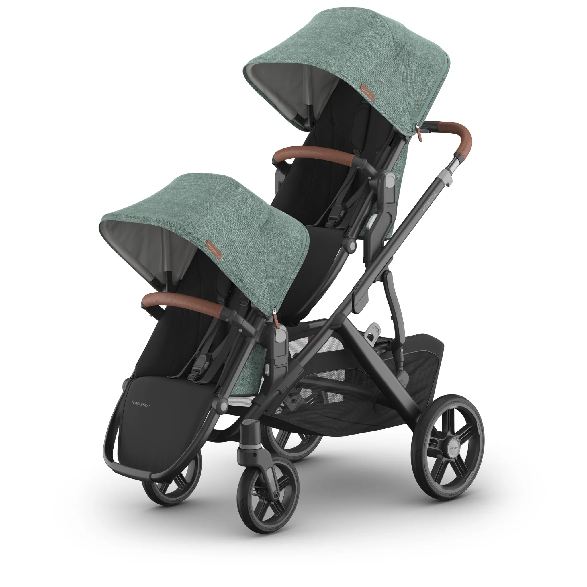 Double rumbleseat stroller in gwen on a white background.